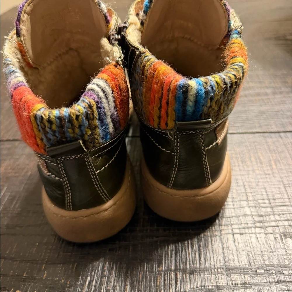 Josef Seibel Olive Lace Up Boots with Colorful Knit - Picture 3 of 6